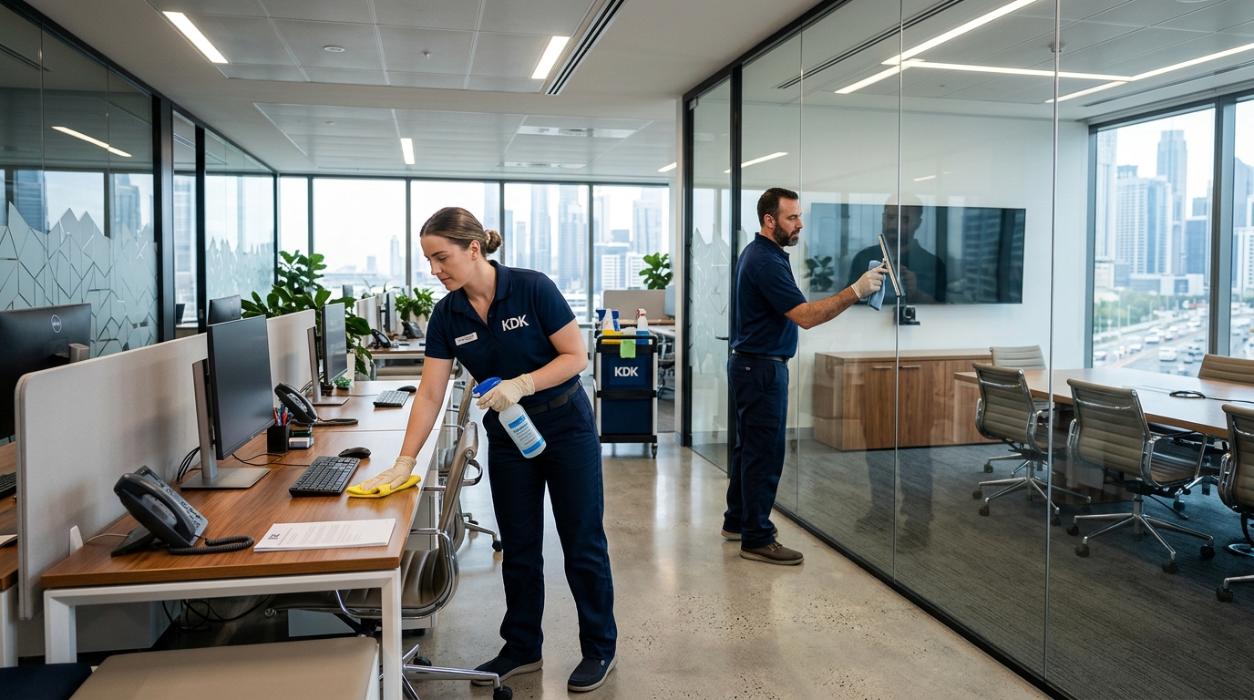 Commercial cleaning in modern corporate office